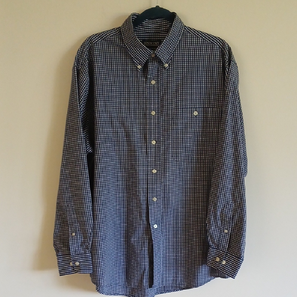 Lands' End Men's Blue Checkered Shirt Large